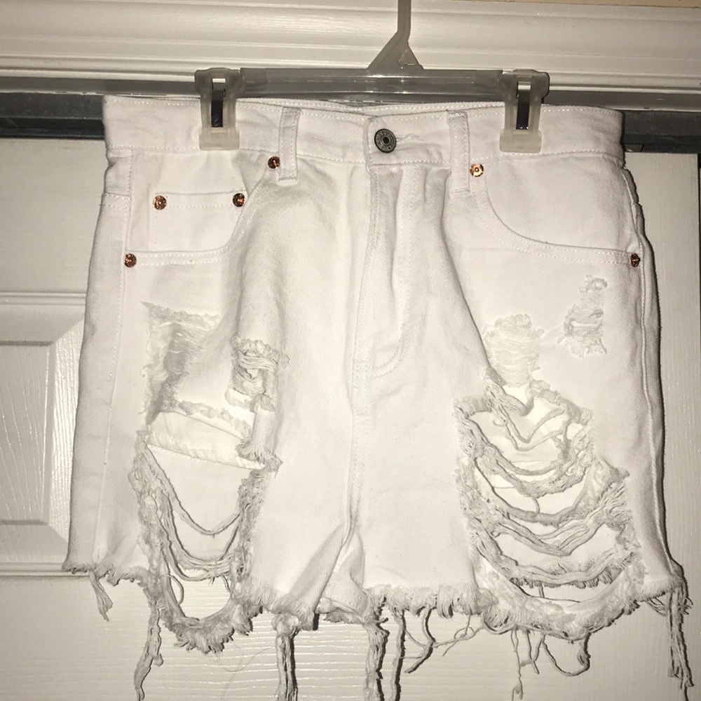 White high waisted ripped shorts